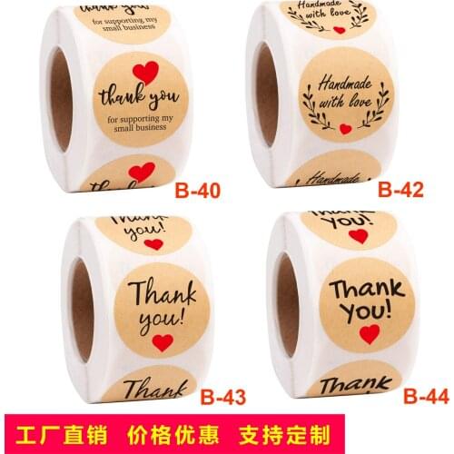 500pcs kraft paper thank you stickers with red heart handmade labels sticker for business envelope sealing stationery sticker