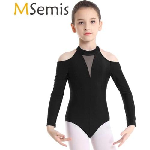 Ballet Leotard for Girls ballerina Gymnastics Leotard Off-shoulder Long Sleeves Mock Neck Cutout Back Ballet Dance costume Kids