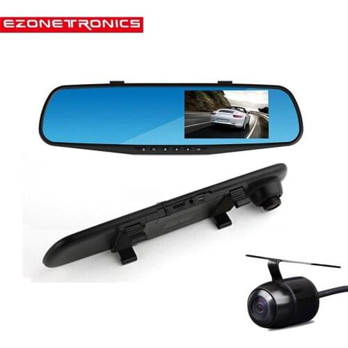 Free Shipping Car HD 4.3'' Dual Lens Video Recorder Dash Cam Rearview Mirror Car Camera Waterproof DVR Rear View Camera 2010