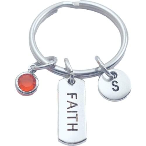 Faith Keychains Creative Initial Letter Monogram Birthstone Keyrings Fashion Jewelry Women Gifts Pendants