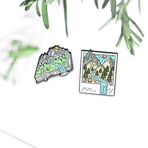 Mountain Forest Photo Picture Book Brooch Bag Clothes Lapel Pins Badge Camping Enamel Pin Willdness BadgeS Pins For Clothing DIY