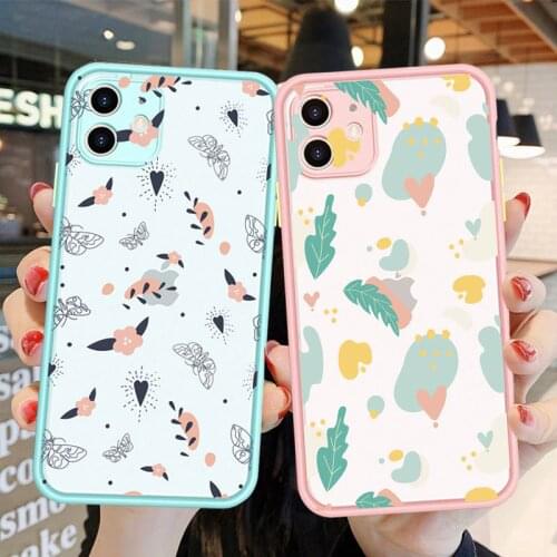 Colorful INS leaves floral flower Case For iPhone 7 8 plus X Xs Max 11 Pro Max XR SE2020 6s Soft Bumper Matte Phone Cover Coque