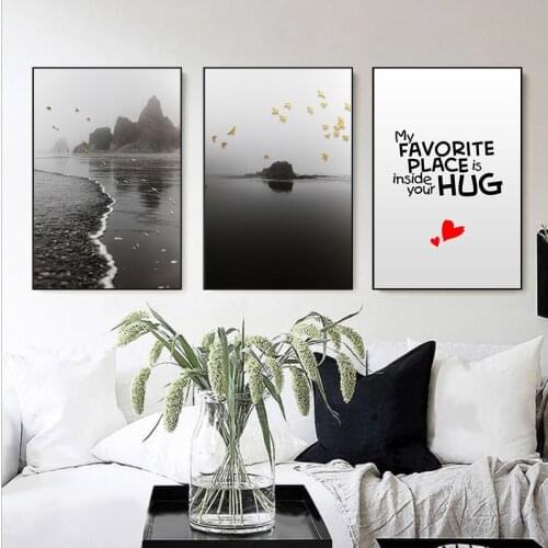 Black White Landscape Home Decor Nordic Canvas Art Painting Print Living Room Wall Art B Mountain Scenery Minimalist Picture