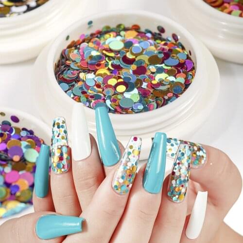 Nail Art Round Mixed Sequins DIY Size Mixed Round Colorful Wave Dot Laser Round Nail Sequins Nail Art Decoration Party Craft
