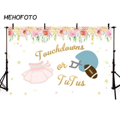 MEHOFOTO Tutus or Touchdown Gender Reveal Backdrop Boy or Girl Baby Shower Background Watercolor Flowers Photo Booth Background