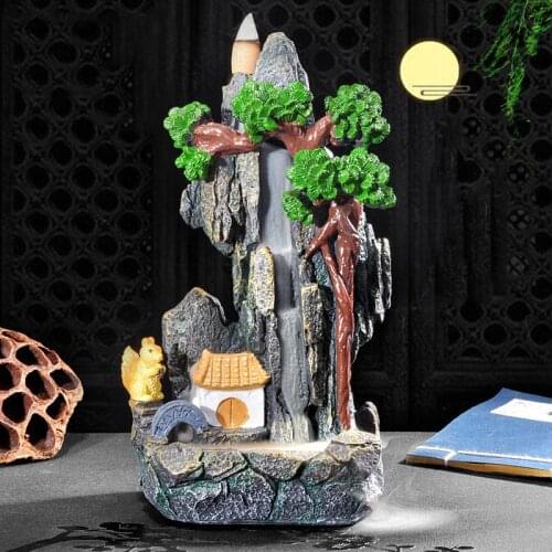 Mountains River Waterfall Incense Burner Fountain Backflow Aroma Smoke Censer Holder Office Home Unique Crafts+20 Incense Cones