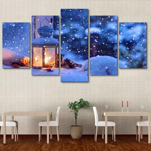 HD Printed Modern Decoration Posters Picture On Canvas 5 Panel Christmas Lamp Modular Wall Art Home Frame Living Room Painting
