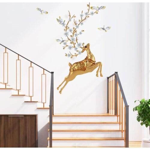 [HHT] 3D Sika Deer Wall Stickers Living Room Porch Stairway TV Background Wall Decorations Home Decor Wallpaper Self-adhesive