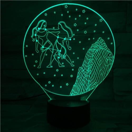 Gemini Zodiac 3D Illusion Lamp Christmas Gift Nightlight Kids Bedroom Decoration LED Lighting Decor Novelty Table Lights