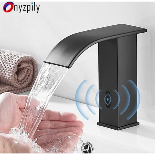 Matte Black Sensor Basin Faucet Deck Mounted Automatic Intelligent Inductive Sink Facucet Hot Cold Water Mixer BathroomTap