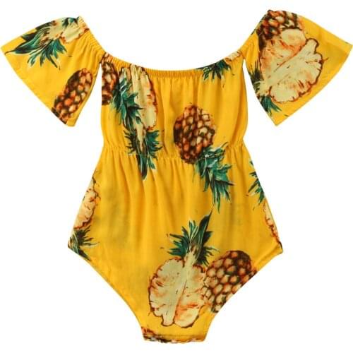 FOCUSNORM 0-24M Lovely Baby Girls Jumpsuits Pineapple Printed Short Sleeve Off Shoulder Romper