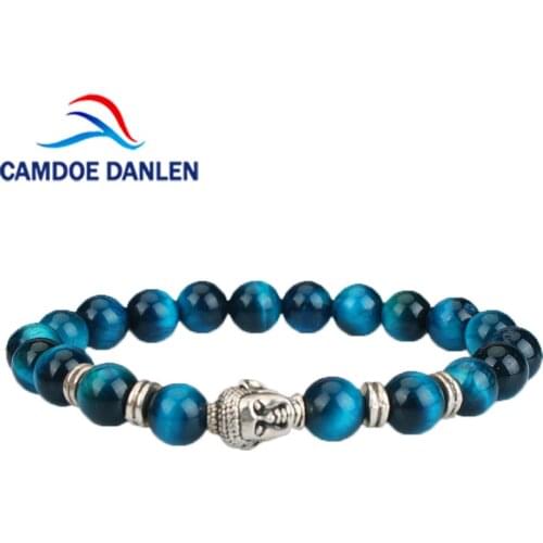 2019 Fashion Natural Stone Royal Blue Tiger Eye Mens Bracelet Beads Buddha Stretch Charm Bracelets for Women Men Jewelry