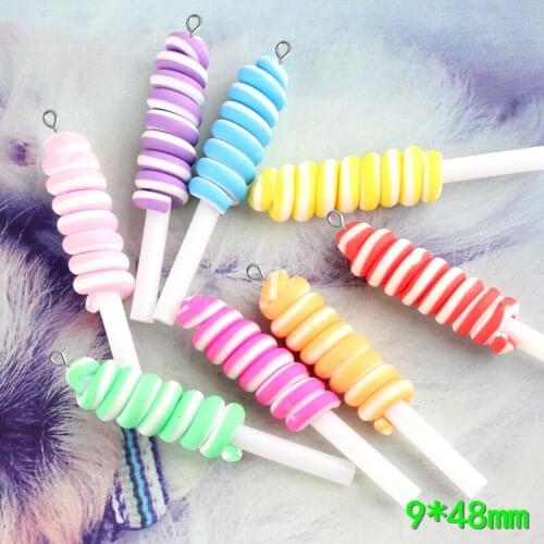 10pcs 9*48mm Mix DIY Soft ceramics polymer clay sweet candy Lollipop charms cabochon jewelry making ornament decorative material