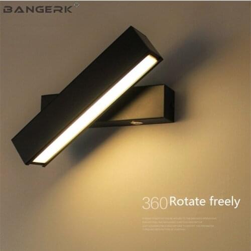 BANGERK Modern LED Wall Lamp Loft Bathroom Mirror Rotate Sconce Wall Lights Bedside Band Switch Home Decor Lighting Fixtures