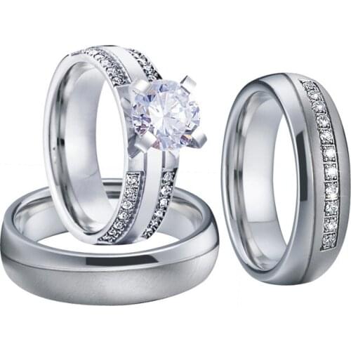 Latest 3pcs love couple wedding Engagement rings set for men and women Silver Color promise proposal ring marriage Anniversary