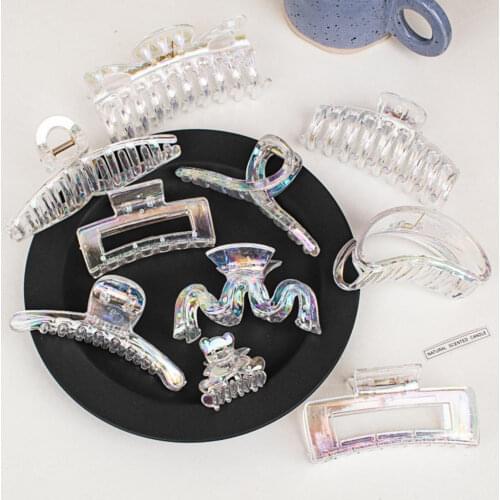 New Laser Colorful Plastic Claw Clip For Women Girls Tough Hair Claw Large Size Hair Clamps Claw Clip Crab Hair Accessories