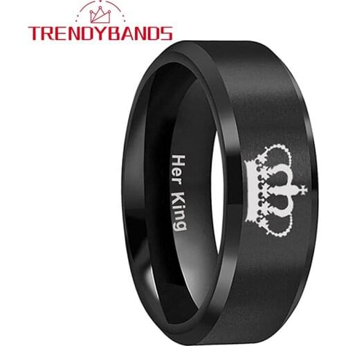 6MM 8MM Black Laser Engraved Tungsten Carbide Engagement Rings Wedding Band For Men Women Matte Finish Beveled Edges Comfort Fit
