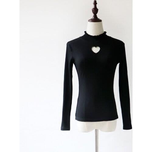 Autumn and winter pullover sweater womens wood ears half-high collar love cut out slim thin sweater