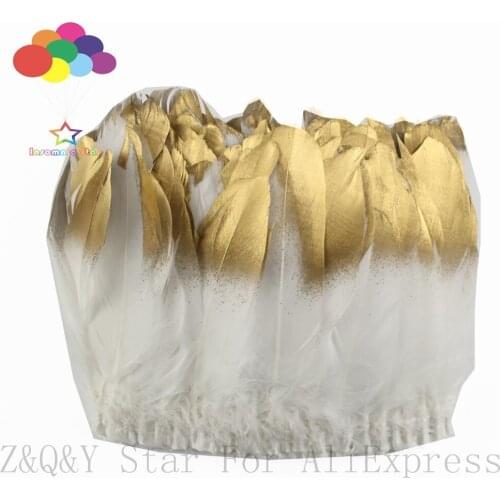 Bleached goose feather feather with gold spray head made of cloth edge 2 yards DIY craft hand jewelry clothing feather