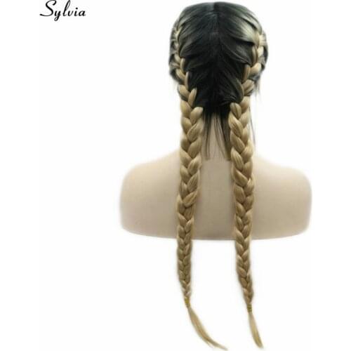 Sylvia Double Braided Wigs Ombre Blonde Lace Front Wig With Baby Hair Synthetic Glueless Women Wigs 2x Twist Braids Wig Summer