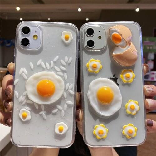 Cute Egg Clear Phone Case for iPhone 12 Pro Max 11 7 8 Plus X XR XS MAX Transparent Glitter Bling Phone Cover