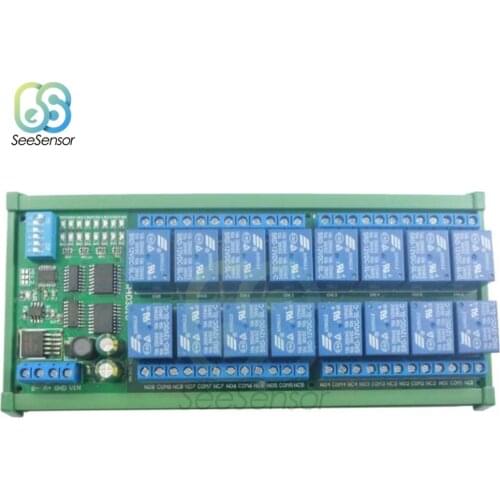 DC12V 16 Channel RS485 Relay Module Modbus RTU UART Remote Control Switch DIN35 C45 Rail Box for PLC PTZ Camera Security Monitor
