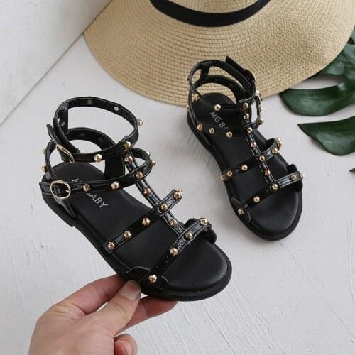Summer Shoes Girls Gladiator Sandals Kids Narrow Band Boot Sandal Baby Rivets Princess Beach Shoes Roma T Strap Children Shoes