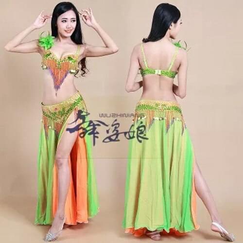 Sexy Belly Dance Costume Sets S/M/L 3pcs Bra/Belt/Skirt total Nice Tribal dancing Clothes Set Dress bellydance Wear 3 colors