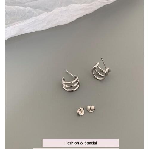New Arrival Fashion Real 925 Sterling Silver Minimalist Geometrically rounded three-ply Stud Earrings for Women Fine Jewelry