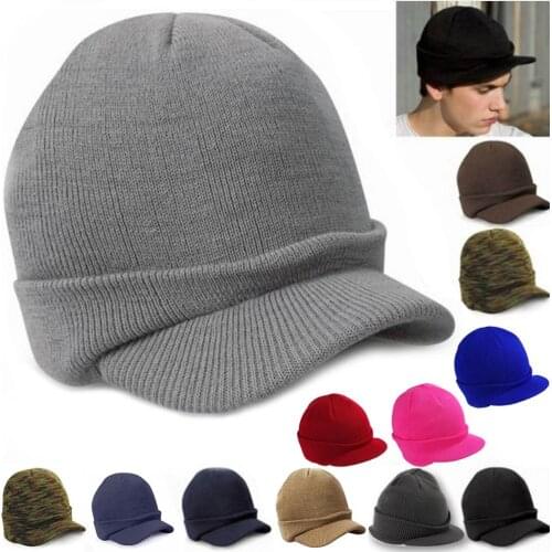 Camping Hiking 11 Color CoMen Warm Baggy Crochet Visor Brim Beanie Ski Cap Baggy Oversized Knit Skull Hat Sport Peaked Cap
