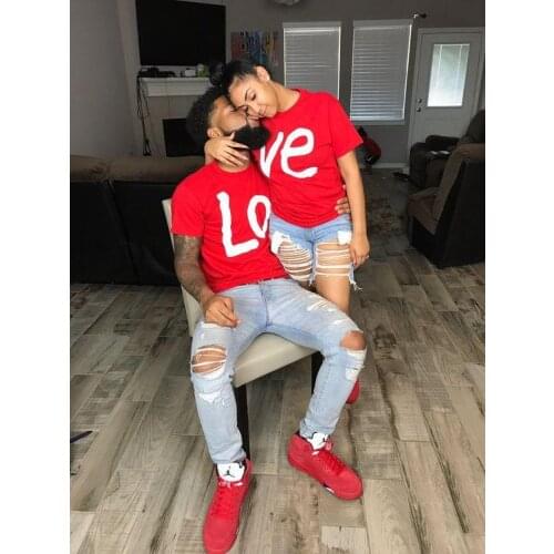Female Red Couple T-shirt Fashion Love T-shirt Woman Tees Lover Summer Tees T Shirts