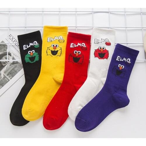 Women Socks Woman Sesame Street Cartoon Cosplay Socks Elmo Cookie Monster Funny Cute Kawaii Cotton Socks Long Sox Streetwear