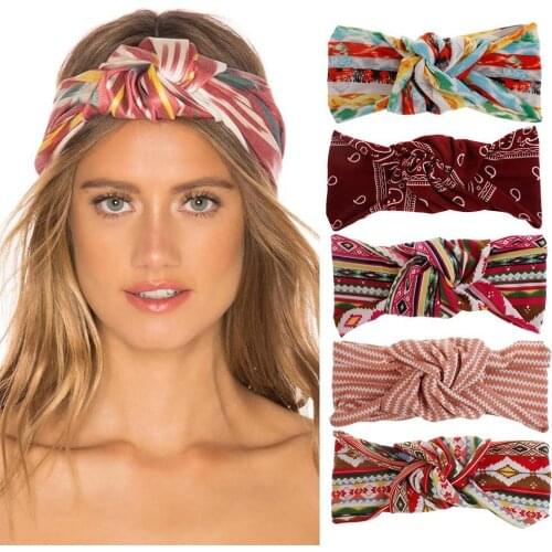 NEW Europe Style Fashion Elastic Hair Bands Hair Bands HeadWear Printing Bohemian Cross Headband Women Wash Face Accessories