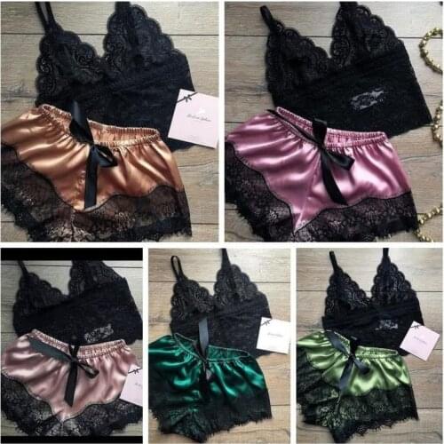 1 Set Womens Lace Sleepwear Lingerie Tops Shorts Set Babydoll Pajamas Nightwear New Arrival 2021 Sports Bra