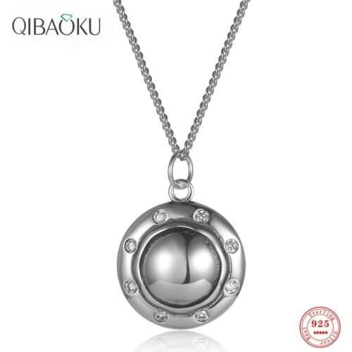 Sterling Silver 925 Necklace for Women Round Disc Zircon Pendant Necklace Personality Gift Fine Jewelry Chain