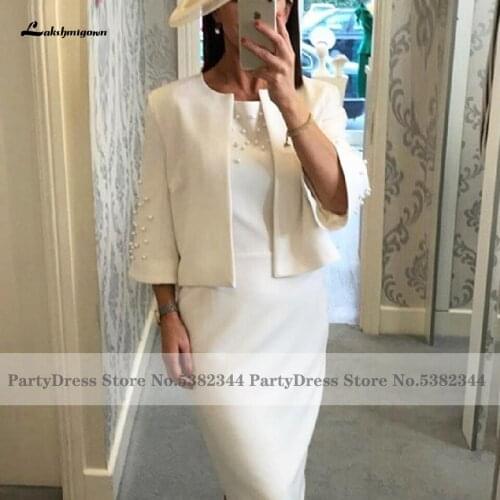 Lakshmigown Eleant Women Evening Party Dress Below Knee Robe Satin 2 Piece Mother of The Bride Groom Dresses with Jacket 2020