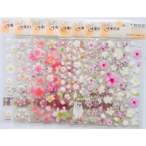 1 Sheet Cute Romantic Flowers Daisy Sakura Crystal DIY Stickers Decorative Scrapbooking Diary Album Stick Label Student Supply