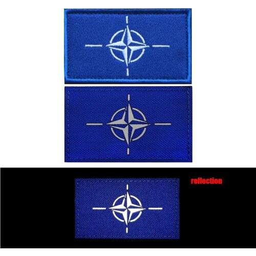 1 Pc NATO Flag Embroidery Reflective Patch Badge Clothing Armband Backpack Sticker Military Fan Tactical Military Pack Applique