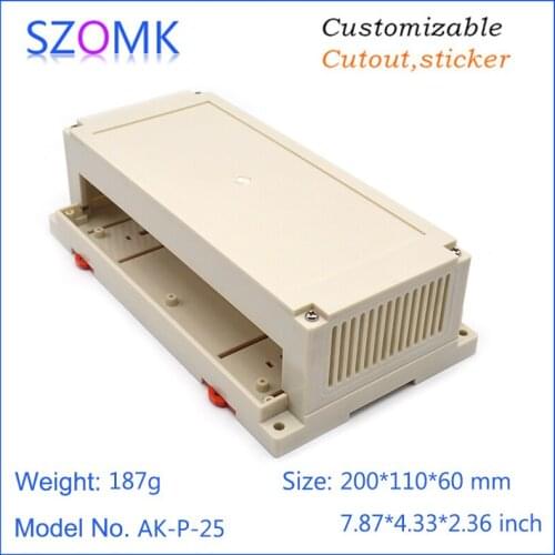 10 pcs 200*110*60mm szomk hot sales plastic din rail enclosure for pcb design project box din rail electronic instrument housing