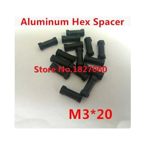 20 Pieces M3*20 Aluminum Female to Female Hex Nut Standoff Spacer With Black Color Anodized Column for Airplane Model