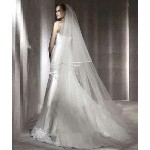 Layer 2 Chapel Length White Ivory Wedding Veils Satin edge Bridal Accessories veil