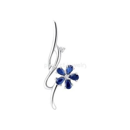Natural real sapphire flower style brooch pins Free shipping 925 sterling silver 0.3CT*5pcs gemstone Fine jewelry C207201