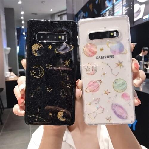 LOVECOM Transparent Glitter Planet Phone Case For Samsung S21 Plus S20 Ultra S10 A50 A70 Note 10 Pro Stars Soft TPU Back Cover