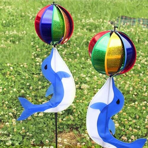 Cartoon Rainbow Animal Windmill Dolphin Colorful Wind Spinner Flashing Outdoor Camping Garden Decoration Kids Toy