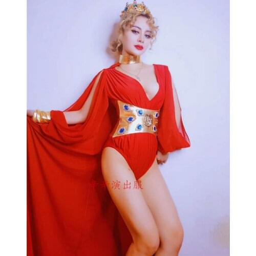 Ds Dress New Red Sequins Glisten Dress Costume Long Sleeves Rhinestone Dresses Party Bright Dancewear Nightclub Performance