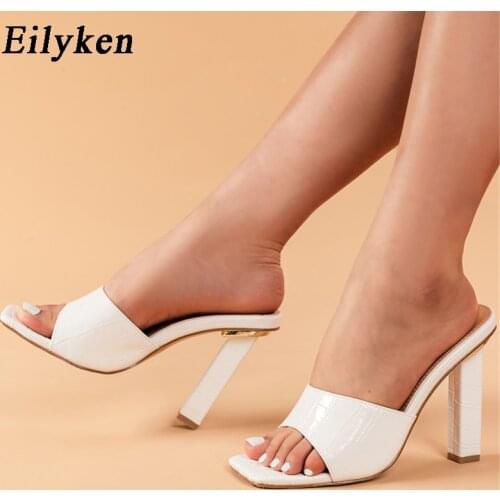 Eilyken 2021 Summer Purple New Fashion Novelty Striped Square Heels Office Women Casual Mules Slides Shoes Size 35-42