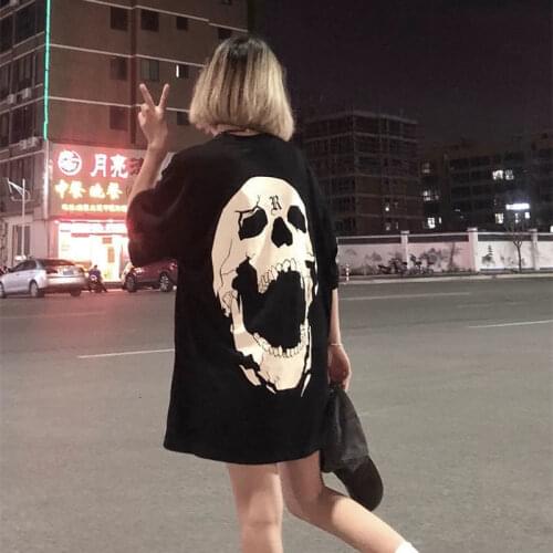 100% Cotton Cool Devil Summer Women Kpop T Shirt Black Funny Ladies Gothic Tops Tee Loose Harajuku Punk High Street T Shirts