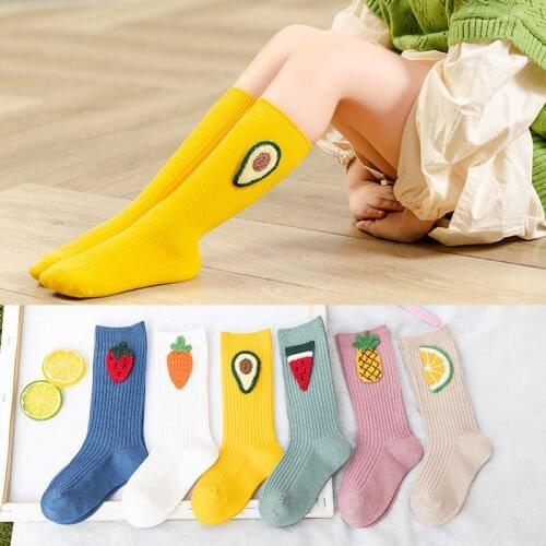 2-9 Yrs Cute Baby Girls Stocking Kids Girl Knee High Socks 2020 Spring Autumn Fashion Fruit Embroidery Children Long Socks