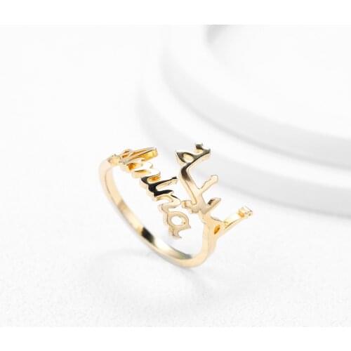 Personalized Double Arabic Name Rings Stainless Steel Adjustable For Women Wedding Rings Unique Engagement Gifts