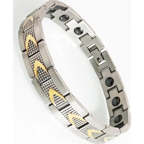 High Quality Gold Plated Stainless Steel Bracelets for Men Masuline Energy Bio Health Care Therapy Magnetic Bangles Male Jewelry